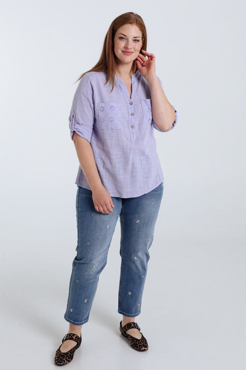 Bluse aus einfarbigem Baumwollvoile-Paprika-8