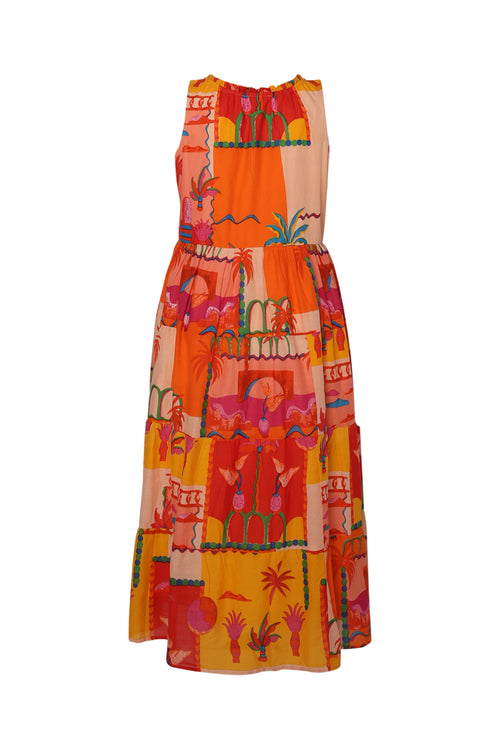 Kleid aus bedruckter Baumwolle mit tropischem Muster-Paprika-11