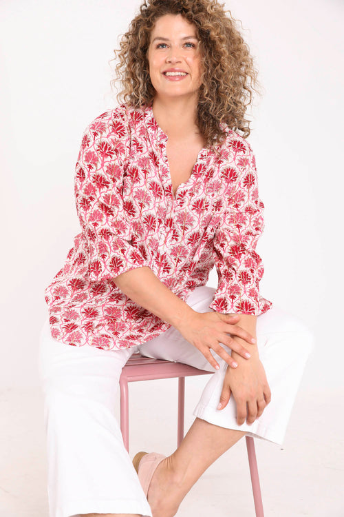Bluse aus Viskose mit indischem Blumenmuster-Paprika-8