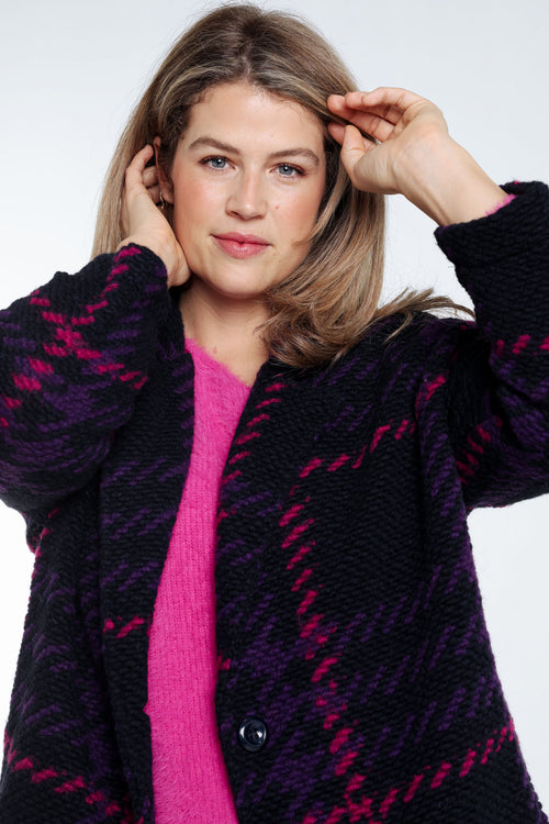 Manteau maille bouclette à carreaux-Paprika-4