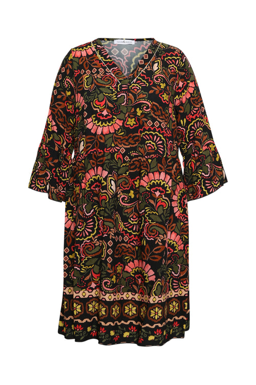 Kurzes Kleid aus bedrucktem Viskosestoff im Folklore-Stil-Paprika-8