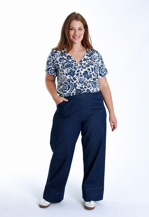 T-shirt en maille froide imprimé floral bicolore-Paprika-7