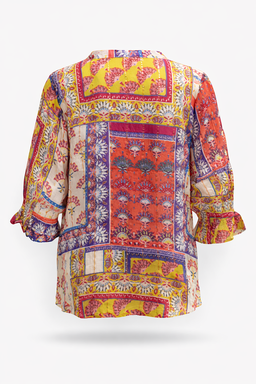 Blouse en viscose imprimé patchwork-Paprika-3