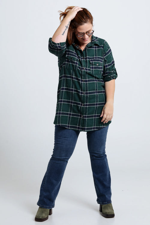 Langes, kariertes Hemd mit Taschen und Druckknöpfen-Paprika-6