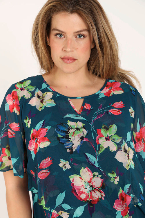 Exklusiv SHEEGO - Bedruckte Bluse aus Viskose mit Blumenmuster-Paprika-3