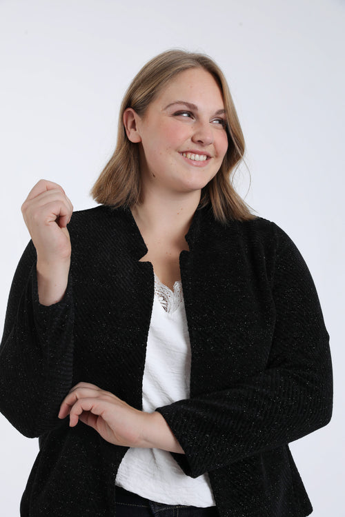 Veste jacquard bicolore avec lurex-Paprika-3