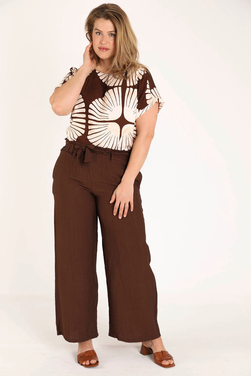 Pantalon large en viscose uni effet plissé-Paprika-4