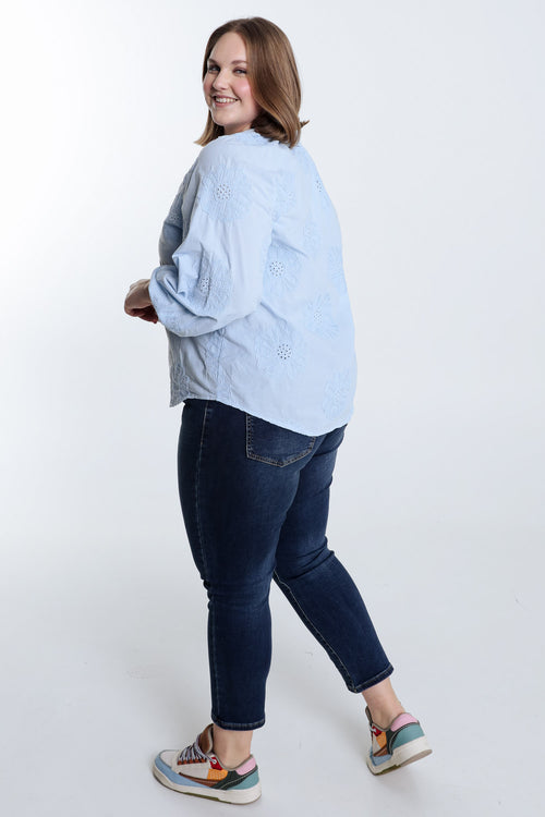 Bluse aus einfarbiger Baumwolle mit Stickereiblumen-Paprika-2