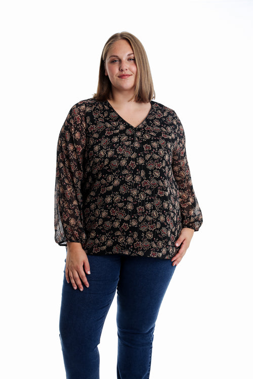 Bluse mit indischem Blumenmuster-Paprika-1