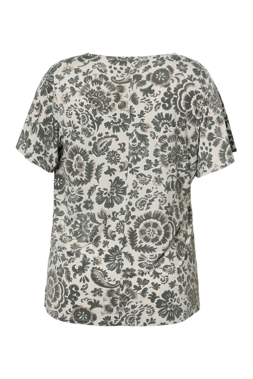 T-Shirt aus kühlem Strick mit zweifarbigem Blumenmuster-Paprika-11