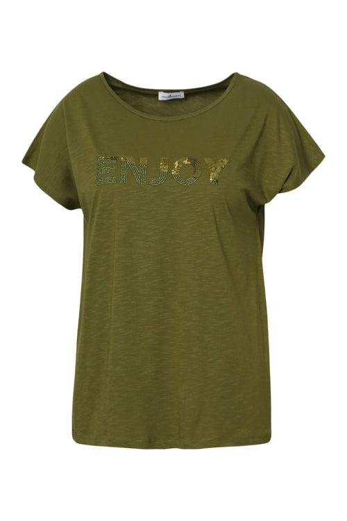 Uni Baumwoll-T-Shirt „Enjoy“ mit Pailletten-Paprika-10