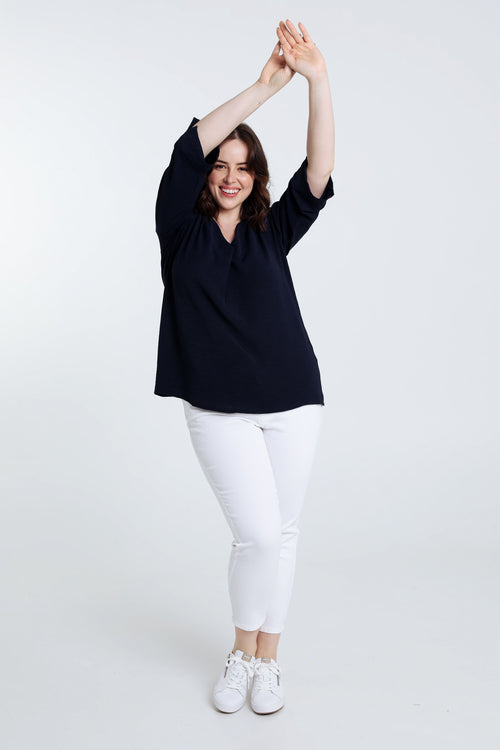 Locker geschnittene, unifarbene Bluse-Paprika-8