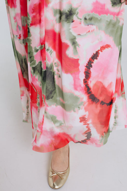 Lange Rock aus bedrucktem Netzstoff mit Blumenmuster-Paprika-4