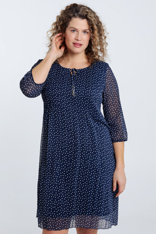 Kleid aus plissiertem Voile mit Punkteprint-Paprika-1