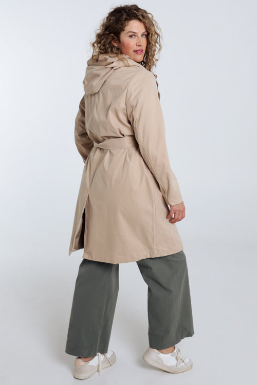 Einfarbiger, mittellanger Trenchcoat mit Kapuze-Paprika-2