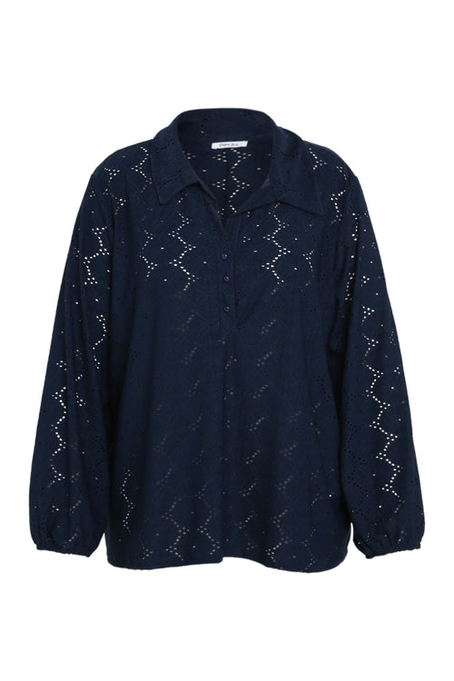 Unifarbenes T-Shirt mit durchbrochenen Blumen-Paprika-10