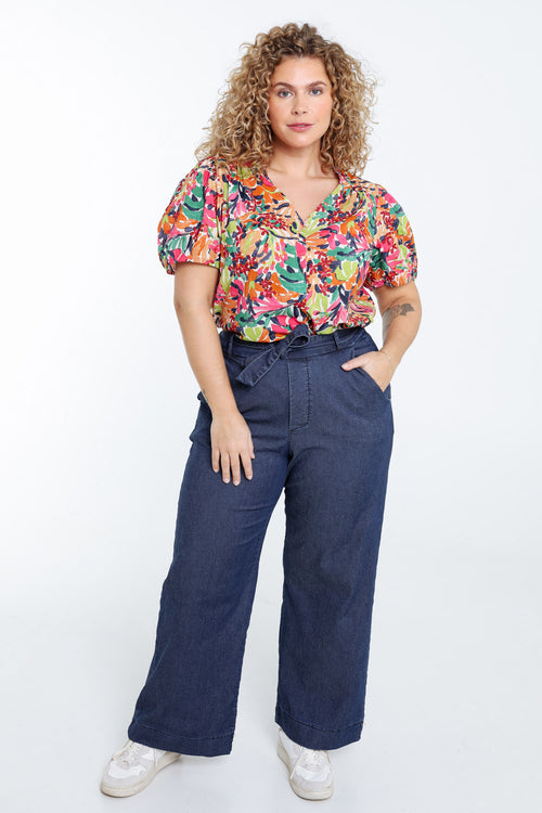 Bluse aus bedruckter Baumwolle mit Blumenmuster-Paprika-7