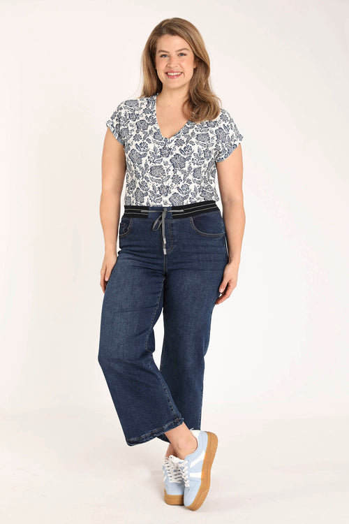 T-shirt en maille dentelle imprimé fleurs-Paprika-6