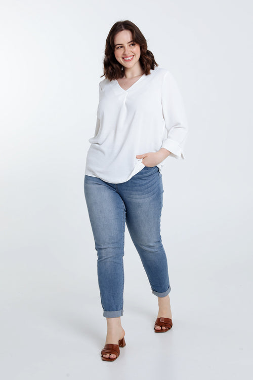 Locker geschnittene, unifarbene Bluse-Paprika-9