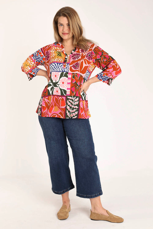 Bluse aus bedrucktem, floralen Viskose-Patchwork-Paprika-8