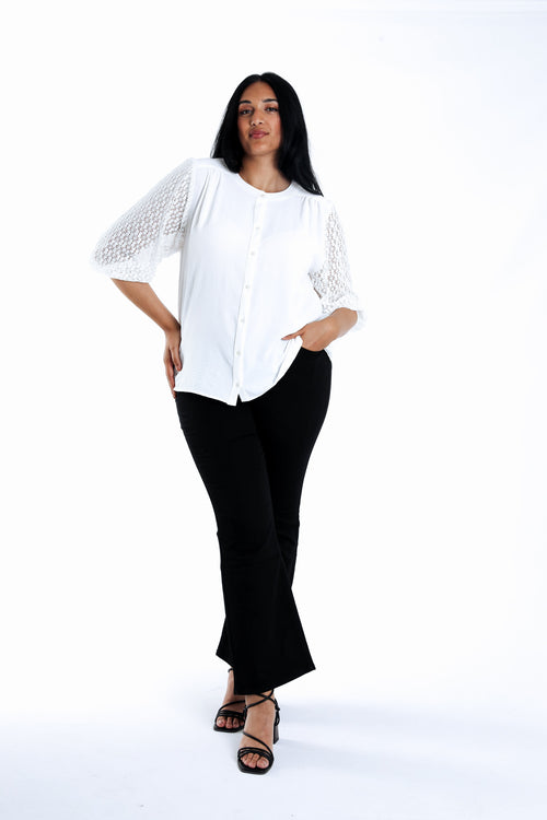 Blouse unie manches en crochet-Paprika-10