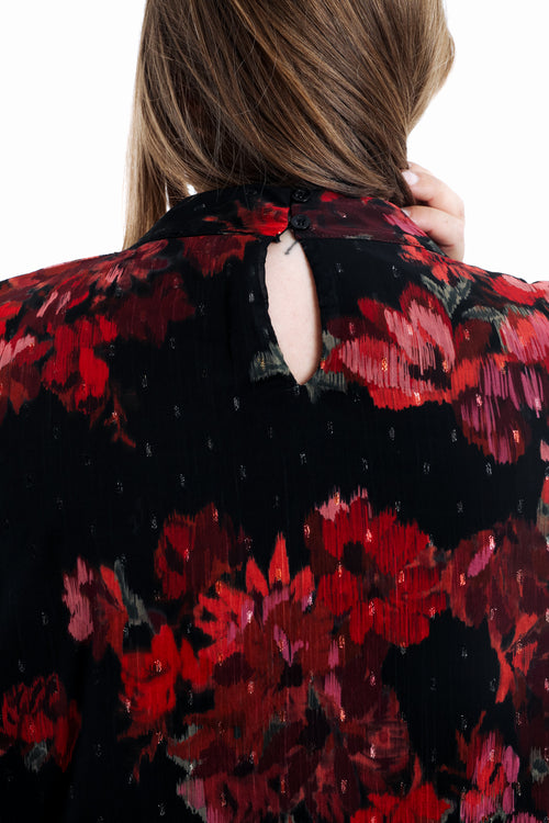 Bluse mit verschwommenem Blumenmuster-Paprika-6