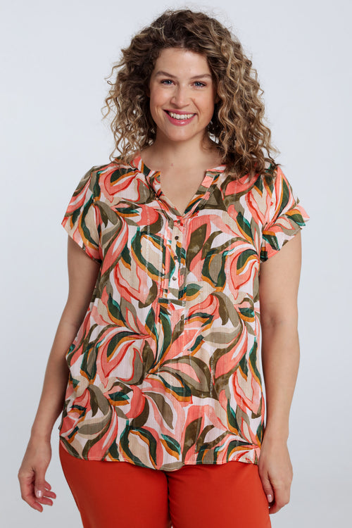 Bluse aus Viskose mit Blattdruck-Paprika-1