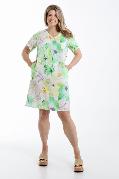 Leinenkleid mit Blumenmuster-Paprika-8