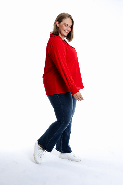 Blouse col revers unie-Paprika-6