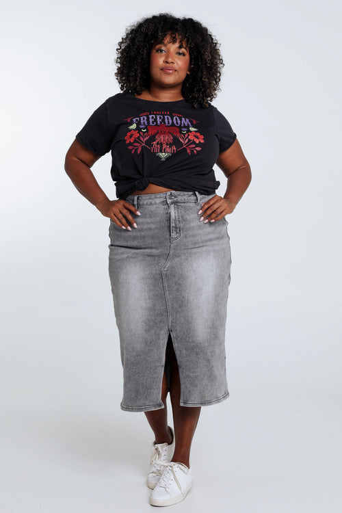 Halblanger, unifarbener Rock mit Schlitz vorne und 5 Taschen-Paprika-7