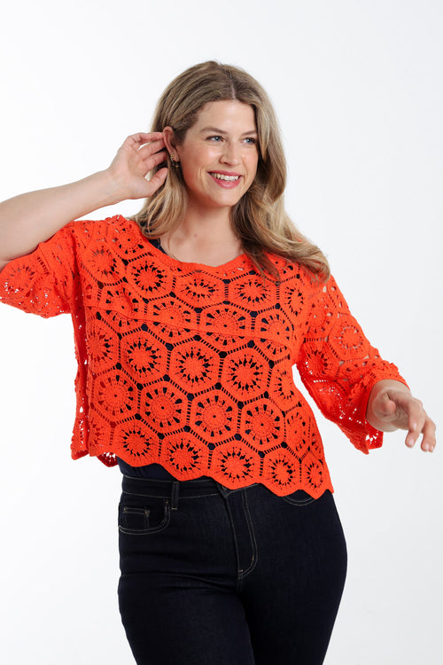 Einfarbiger Häkelpullover-Paprika-2