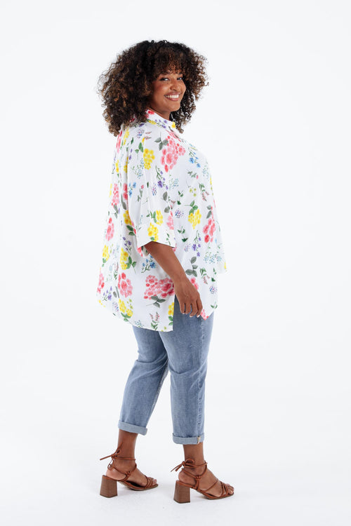Weite Bluse aus bedruckter Viskose mit Blumenmuster-Paprika-2