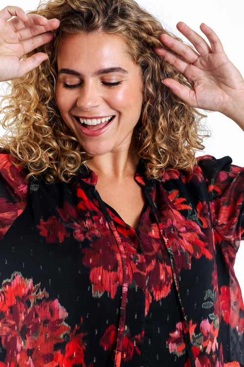 Tunika-Kleid aus Voile mit verschwommenem Blumenmuster-Paprika-6