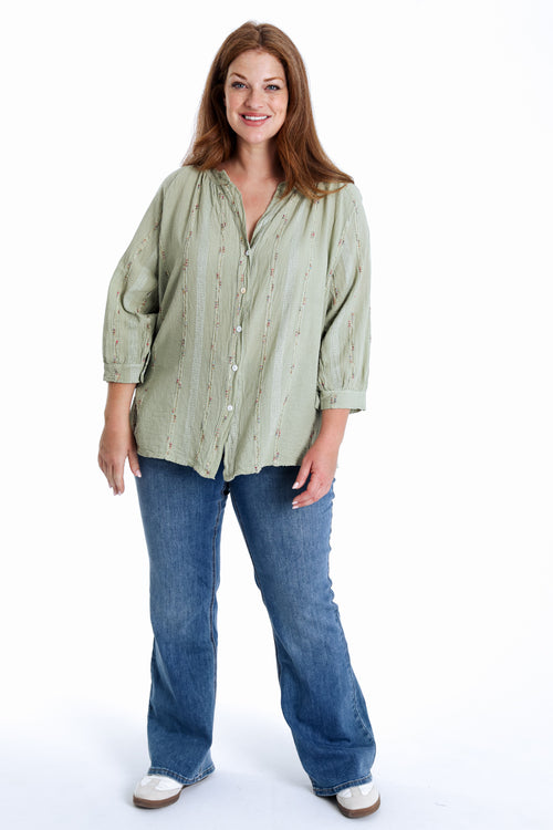 Ein einfarbiges Baumwollbluse mit mehrfarbigem Detail-Paprika-7