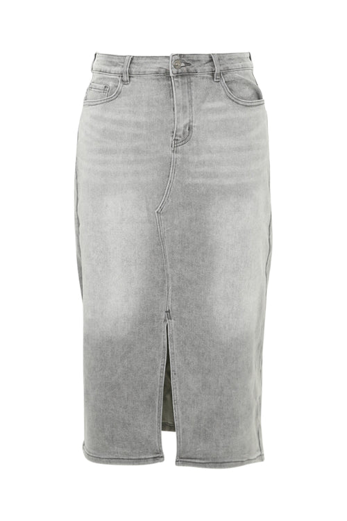 Halblanger, unifarbener Rock mit Schlitz vorne und 5 Taschen-Paprika-10