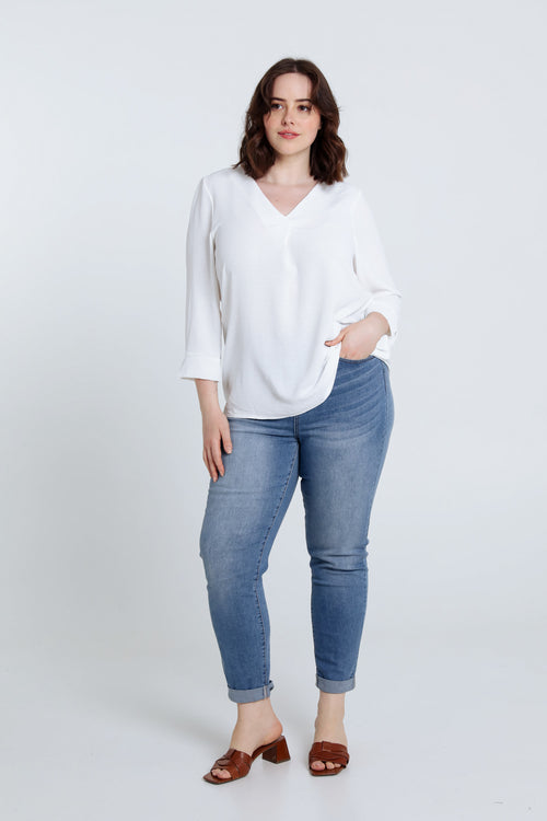 Locker geschnittene, unifarbene Bluse-Paprika-7