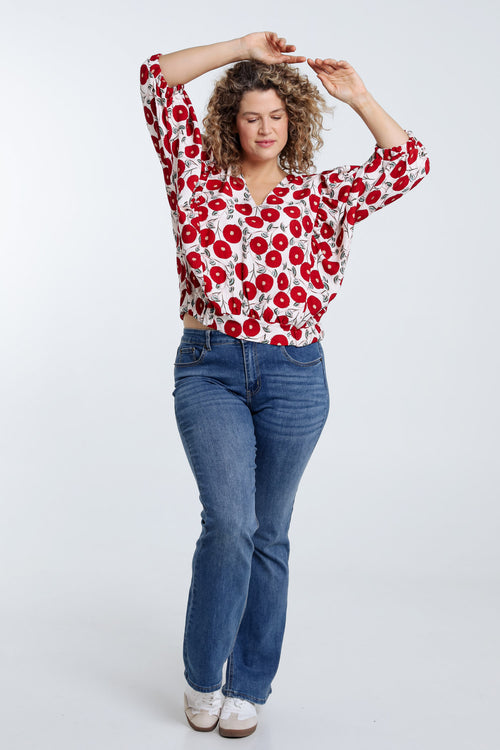 Blusenshirt mit Blumenmuster-Paprika-7