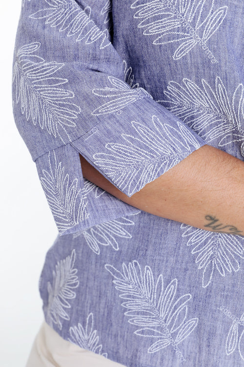 Zweifarbige Bluse mit Blattdetail-Paprika-5