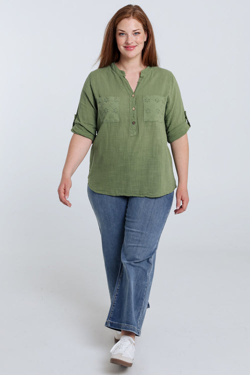 Bluse aus einfarbigem Baumwollvoile-Paprika-7