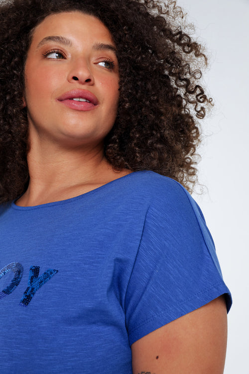 Einfarbiges T-Shirt mit Enjoy-Stickerei und Pailletten-Paprika-6