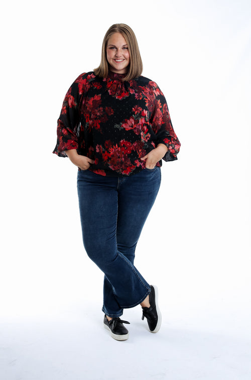 Bluse mit verschwommenem Blumenmuster-Paprika-8
