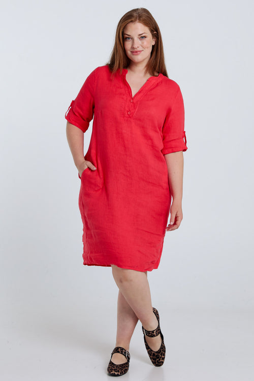 Leinen-Tunika-Kleid uni-Paprika-7