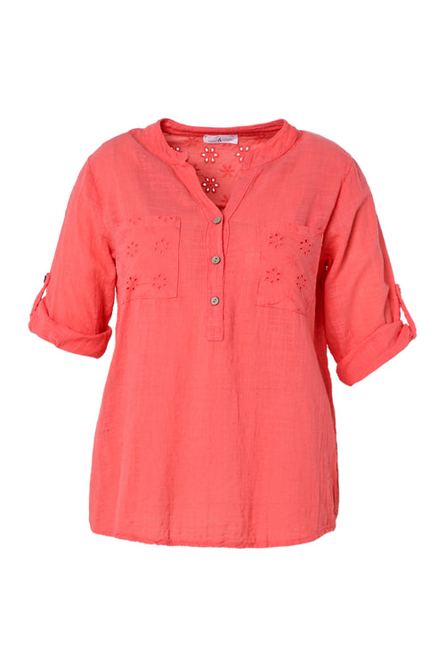 Bluse aus einfarbigem Baumwollvoile-Paprika-10
