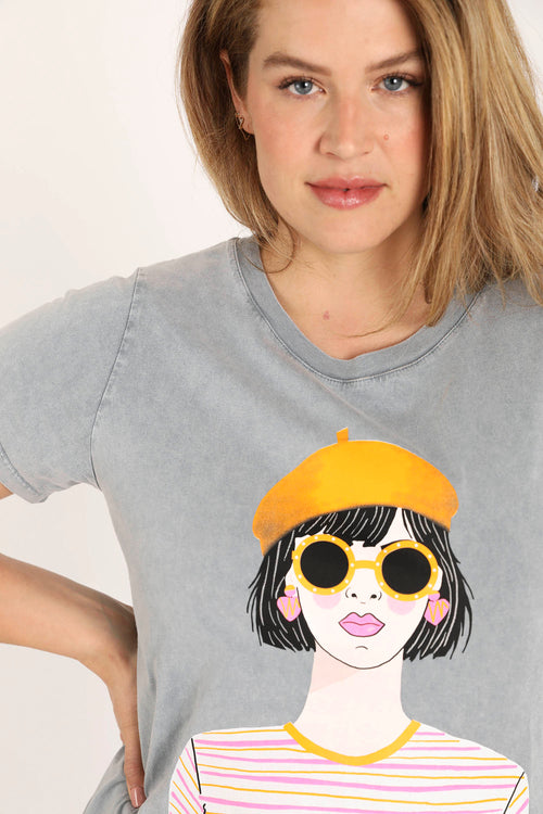 Damen-T-Shirt aus bedruckter Baumwolle-Paprika-5