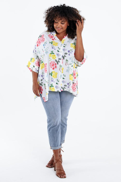 Weite Bluse aus bedruckter Viskose mit Blumenmuster-Paprika-8