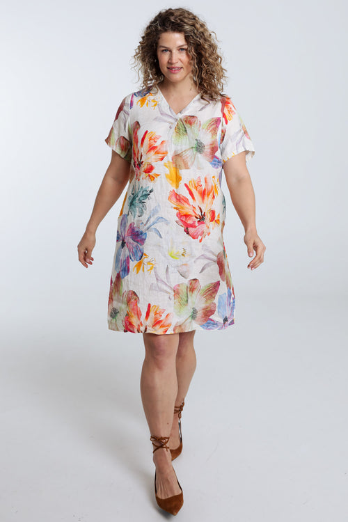 Leinenkleid mit Blumenmuster-Paprika-8