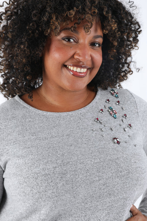 Uni einfarbiges T-Shirt aus warmem Strick mit Schmuckdetail-Paprika-5