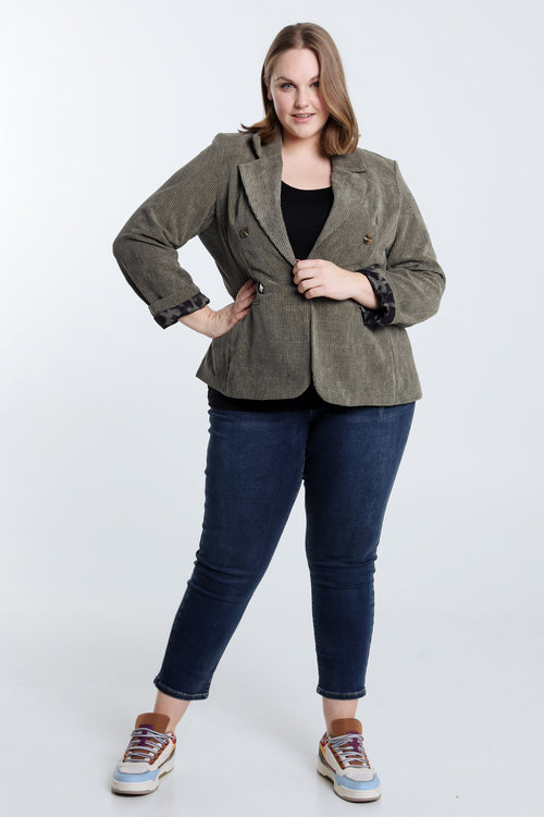 Kurzer, unifarbener Blazer aus Samt mit Animal-Print-Futter-Paprika-7