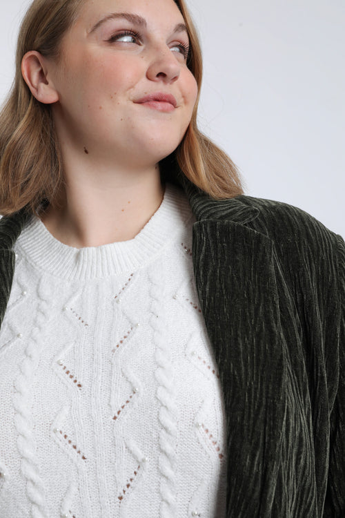 Einfarbiger Blazer aus plissiertem Samt-Paprika-3