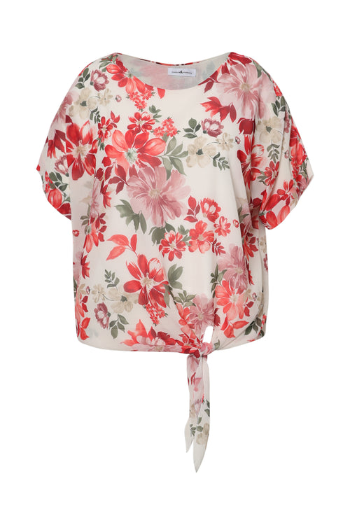 Blouse en viscose à nouer imprimé floral-Paprika-1